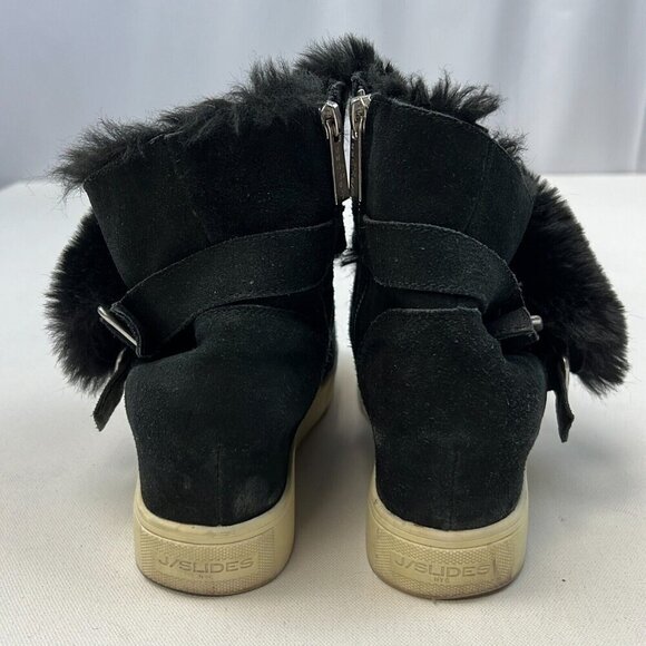 J/SLIDES Womens Black Suede Comfort Round Toe Ankle Winter Boots Size 8 - Picture 8 of 10